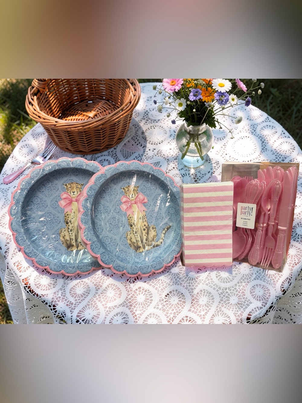 OSC Designs NWT Pink & Blue Whimsical Leopard Posh Panther Design Party Supplies